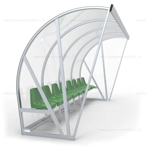 Abri de touche 8 places en aluminium et polycarbonate